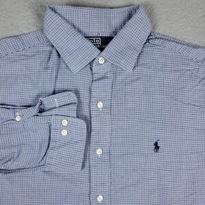 Ralph Lauren Philip Size 16.5 34/35 Blue Pony Long Sleeve Button Up Shirt